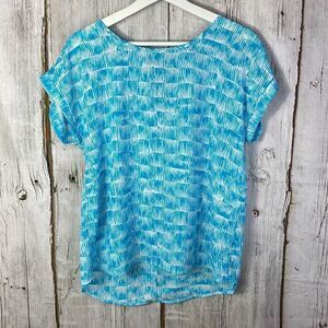 Papermoon Turquoise White Short Sleeve Round Neck Blouse Top Size M  48